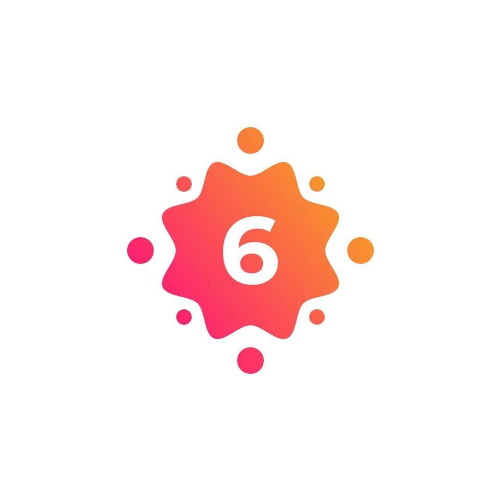 Smart and Creative Number 6 Logo Design Template with  Dots or Points. Geometric Dot Circle Science Medicine Sign. Universal Energy Tech Planet Star Atom Vector Icon Element
