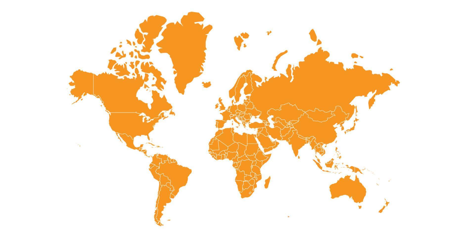 mapa del mundo sobre fondo blanco. plantilla de mapa mundial con continentes, américa del norte y del sur, europa y asia, áfrica y australia vector