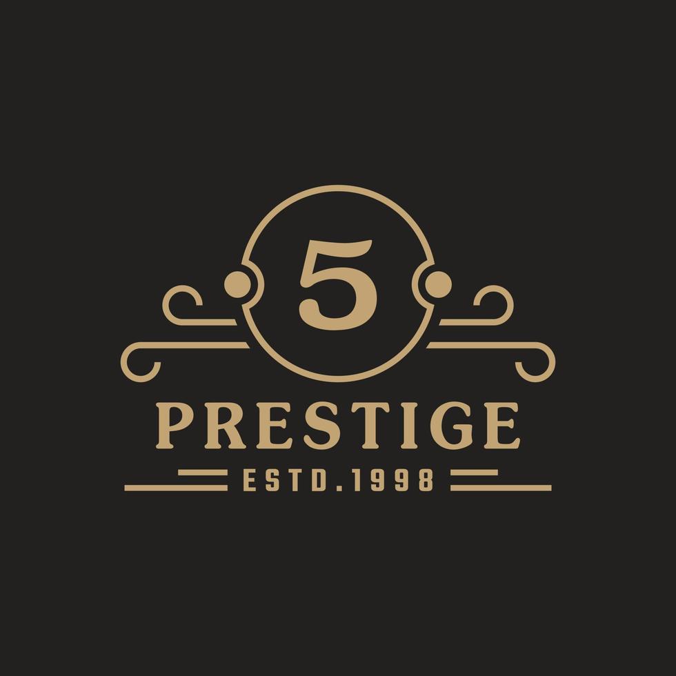 Number 5 Luxury Logo Flourishes Calligraphic Elegant Ornament Lines. Business sign, Identity for Restaurant, Royalty, Boutique, Cafe, Hotel, Heraldic, Jewelry and Fashion Logo Design Template vector