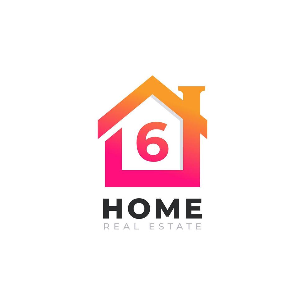 Initial Number 6 Home House Logo Design. Real Estate Logo Concept. Vector Illustration