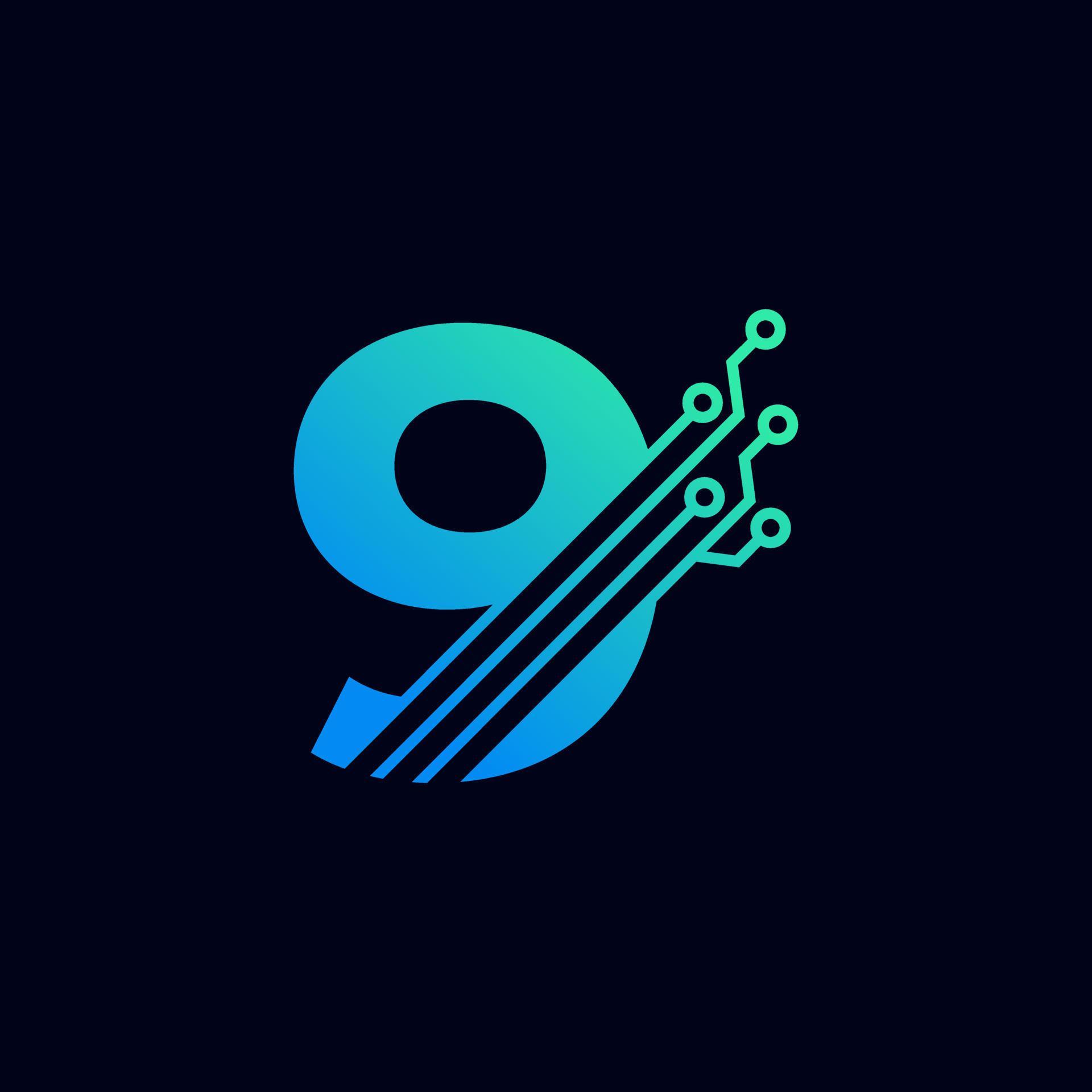 Tech Number 9 Logo. Futuristic Vector Logo Template with Green and Blue