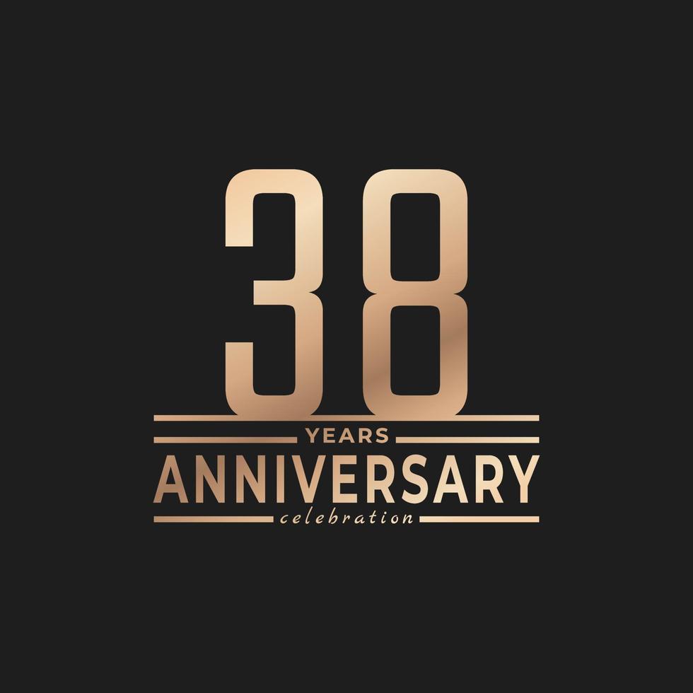 38 Year Anniversary Celebration with Thin Number Shape Golden Color for Celebration Event, Wedding, Greeting card, and Invitation Isolated on Dark Background vector