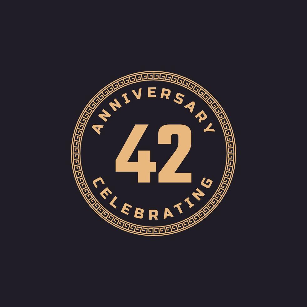 Vintage Retro 42 Year Anniversary Celebration with Circle Border Pattern Emblem. Happy Anniversary Greeting Celebrates Event Isolated on Black Background vector