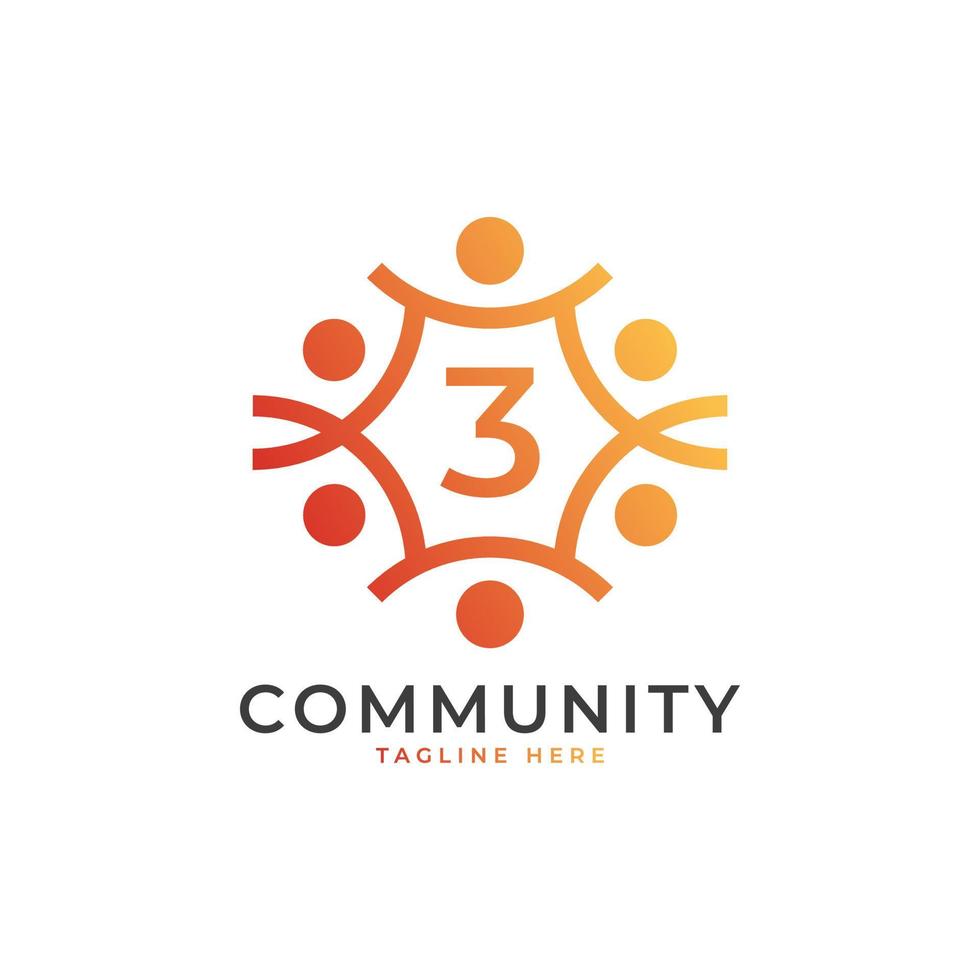 Community Number 3 Connecting People Logo. Colorful Geometric Shape. Flat Vector Logo Design Template Element.