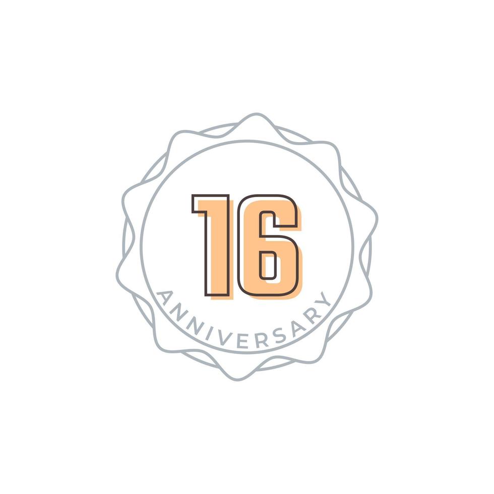 16 Year Anniversary Celebration Vector Badge. Happy Anniversary Greeting Celebrates Template Design Illustration