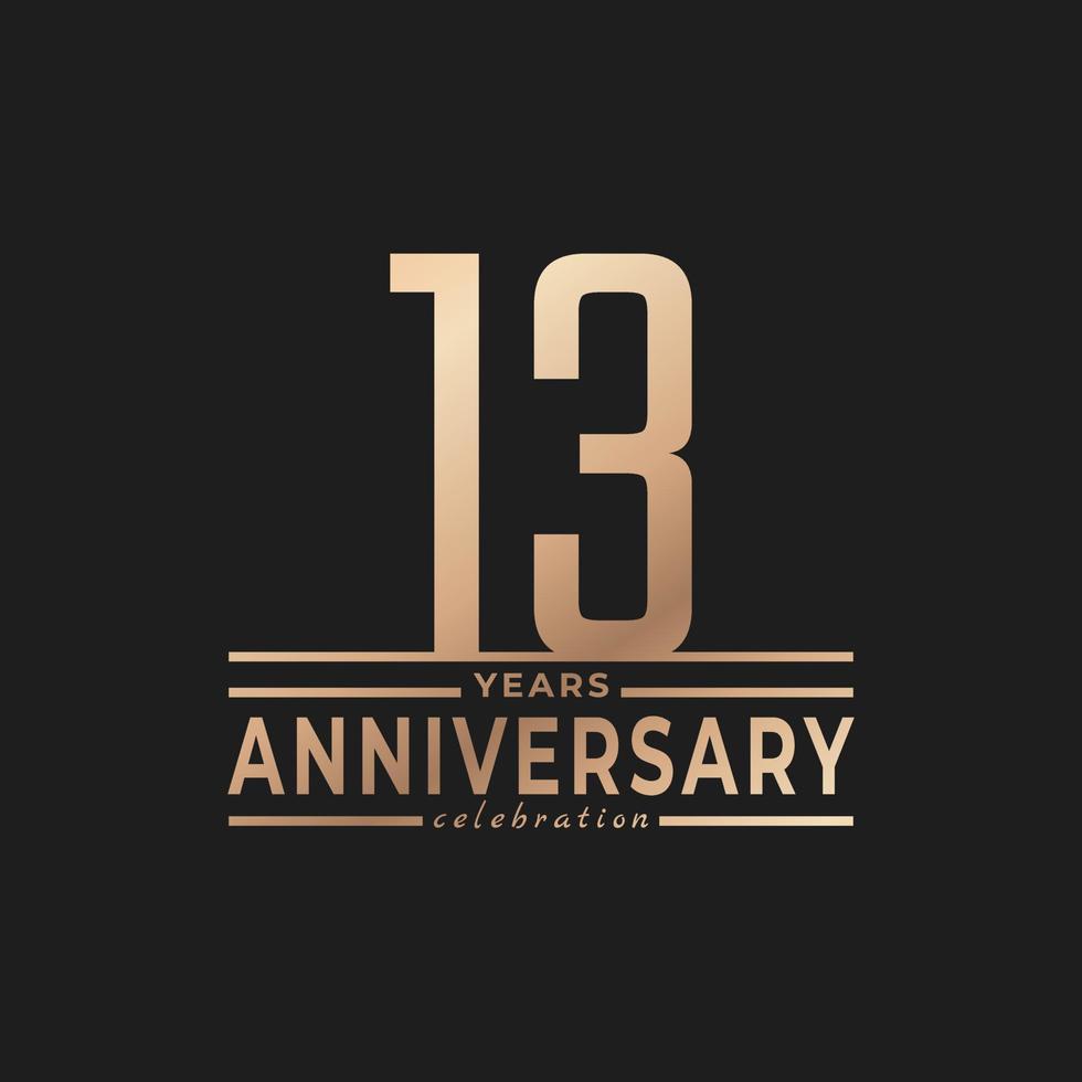 13 Year Anniversary Celebration with Thin Number Shape Golden Color for Celebration Event, Wedding, Greeting card, and Invitation Isolated on Dark Background vector