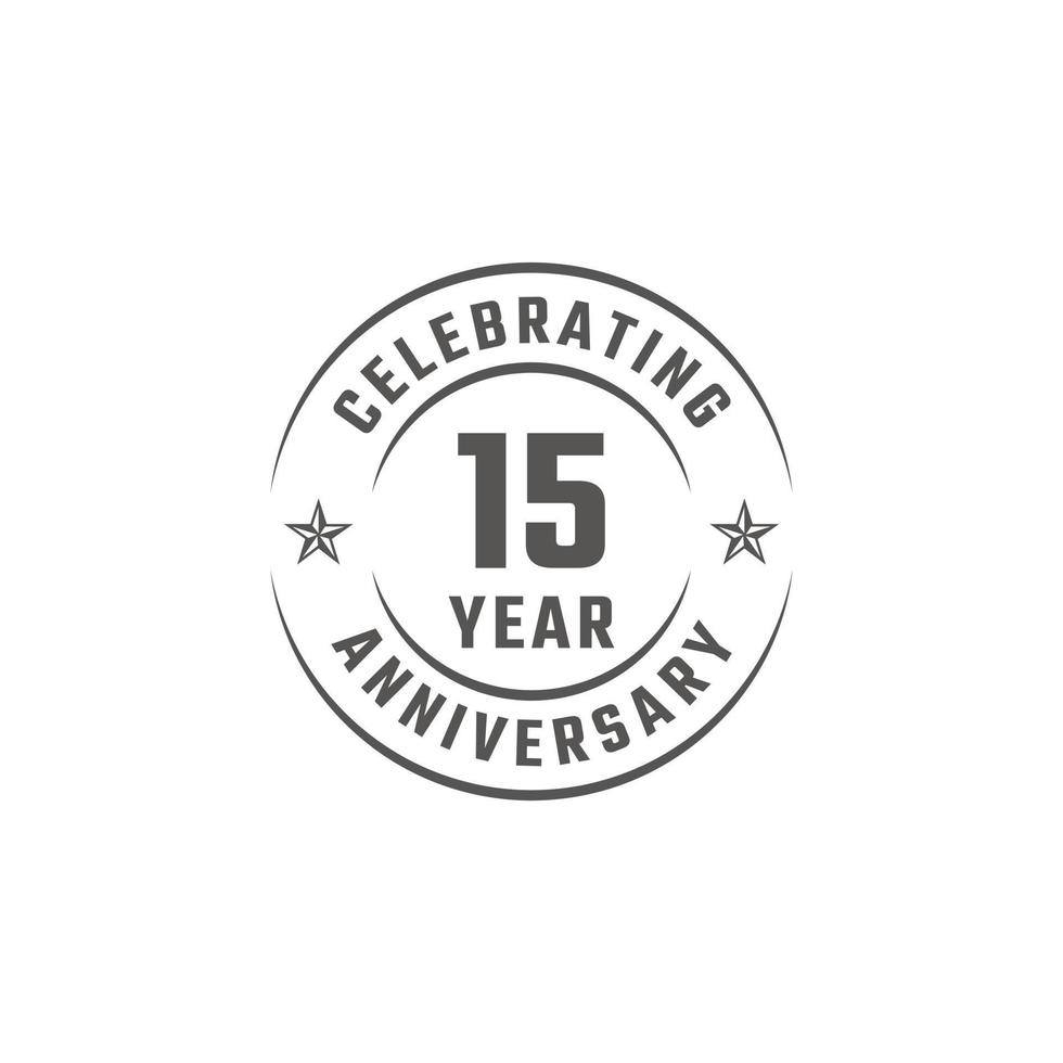 15 Year Anniversary Celebration Emblem Badge with Gray Color for Celebration Event, Wedding, Greeting card, and Invitation Isolated on White Background vector