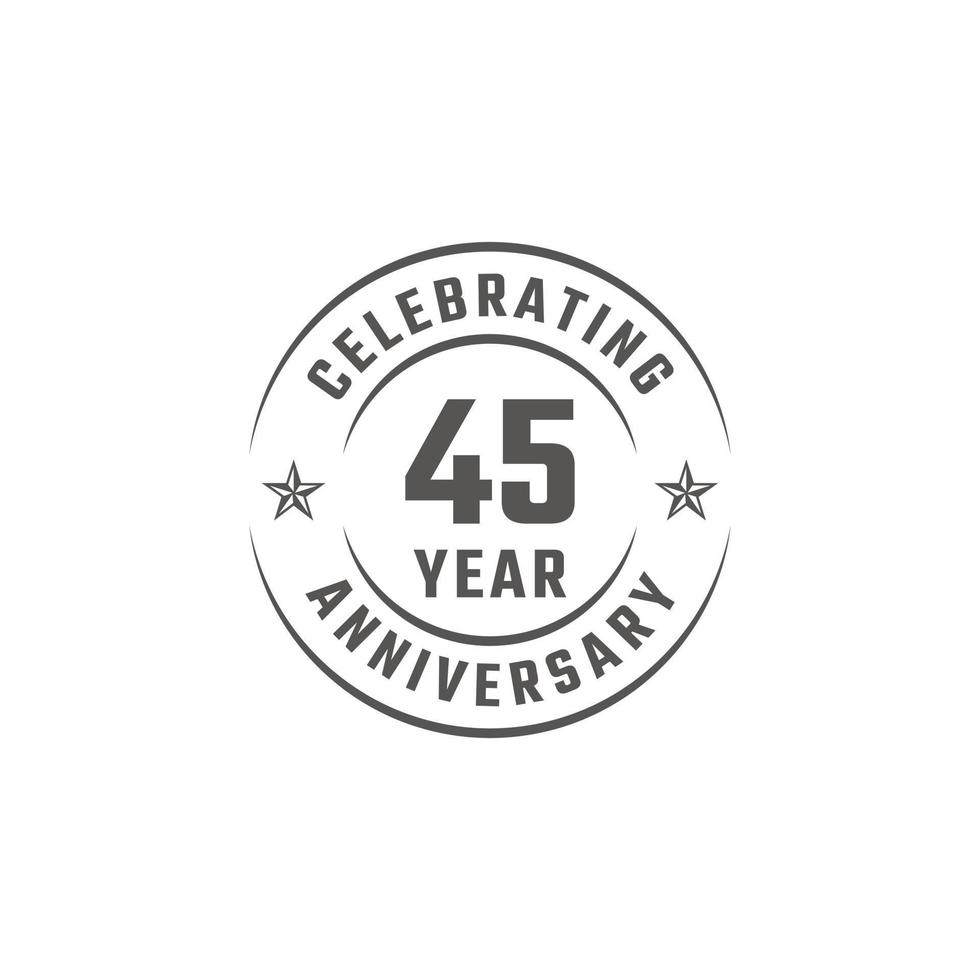 45 Year Anniversary Celebration Emblem Badge with Gray Color for Celebration Event, Wedding, Greeting card, and Invitation Isolated on White Background vector