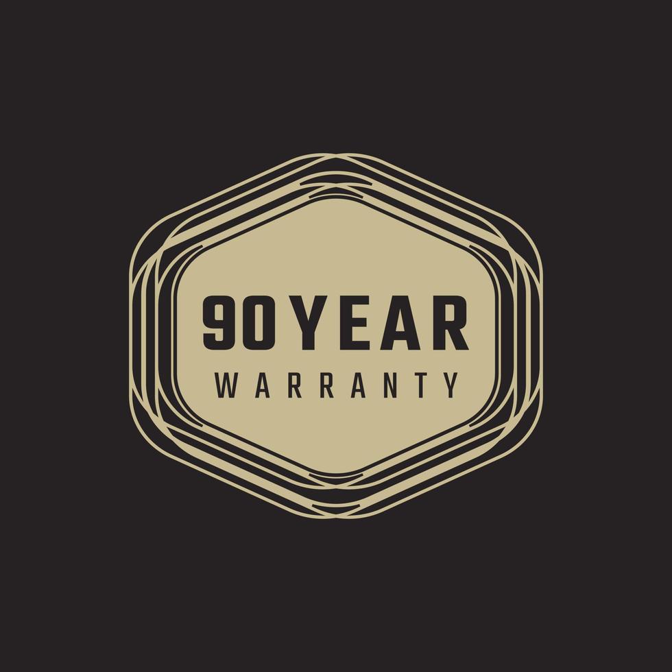 90 Year Anniversary Warranty Celebration with Golden Color for Celebration Event, Wedding, Greeting card, and Invitation Isolated on Black Background vector