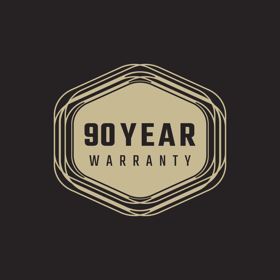 90 Year Anniversary Warranty Celebration with Golden Color for Celebration Event, Wedding, Greeting card, and Invitation Isolated on Black Background vector