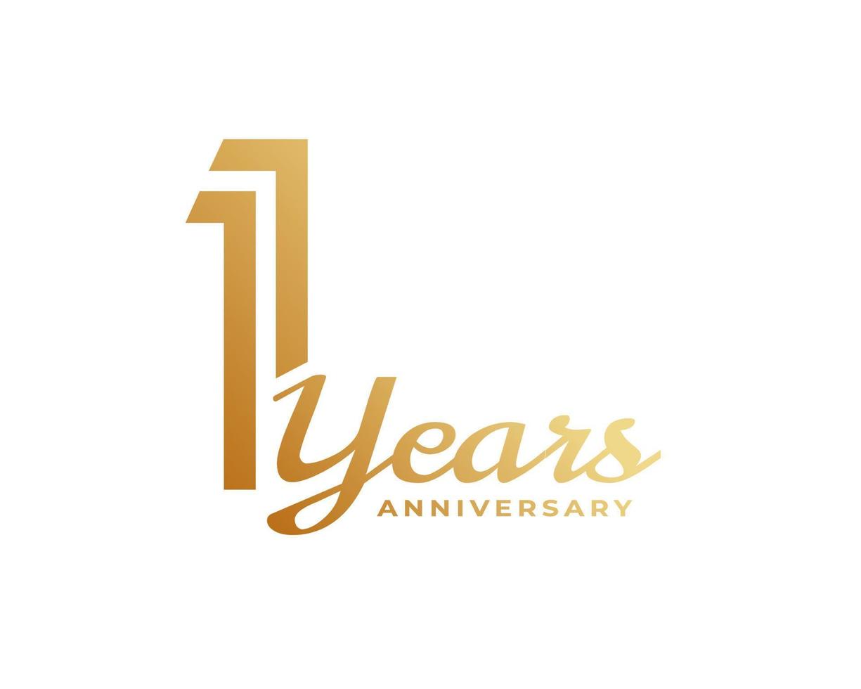 1 Year Anniversary Celebration with Handwriting Golden Color for Celebration Event, Wedding, Greeting card, and Invitation Isolated on White Background vector