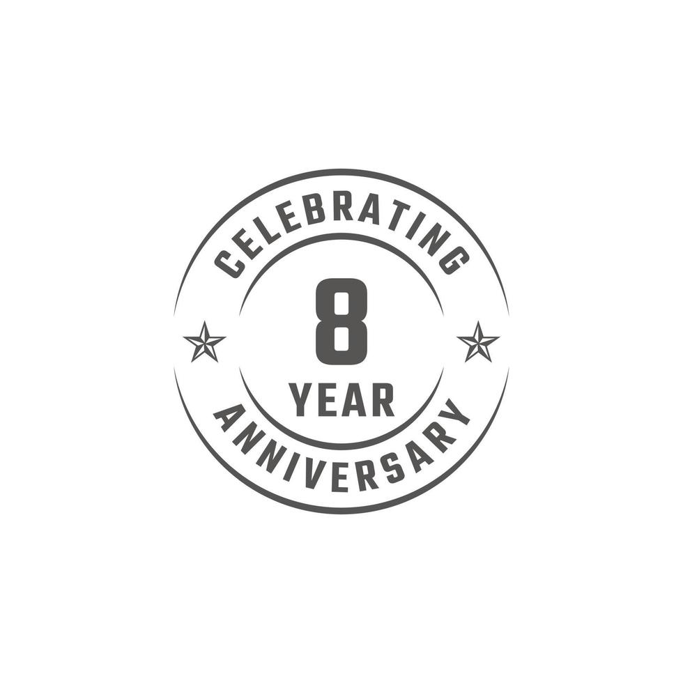 8 Year Anniversary Celebration Emblem Badge with Gray Color for Celebration Event, Wedding, Greeting card, and Invitation Isolated on White Background vector