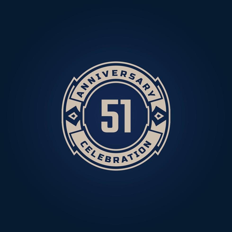 51 Year Anniversary Celebration with Golden Color for Celebration Event, Wedding, Greeting card, and Invitation Isolated on Blue Background vector