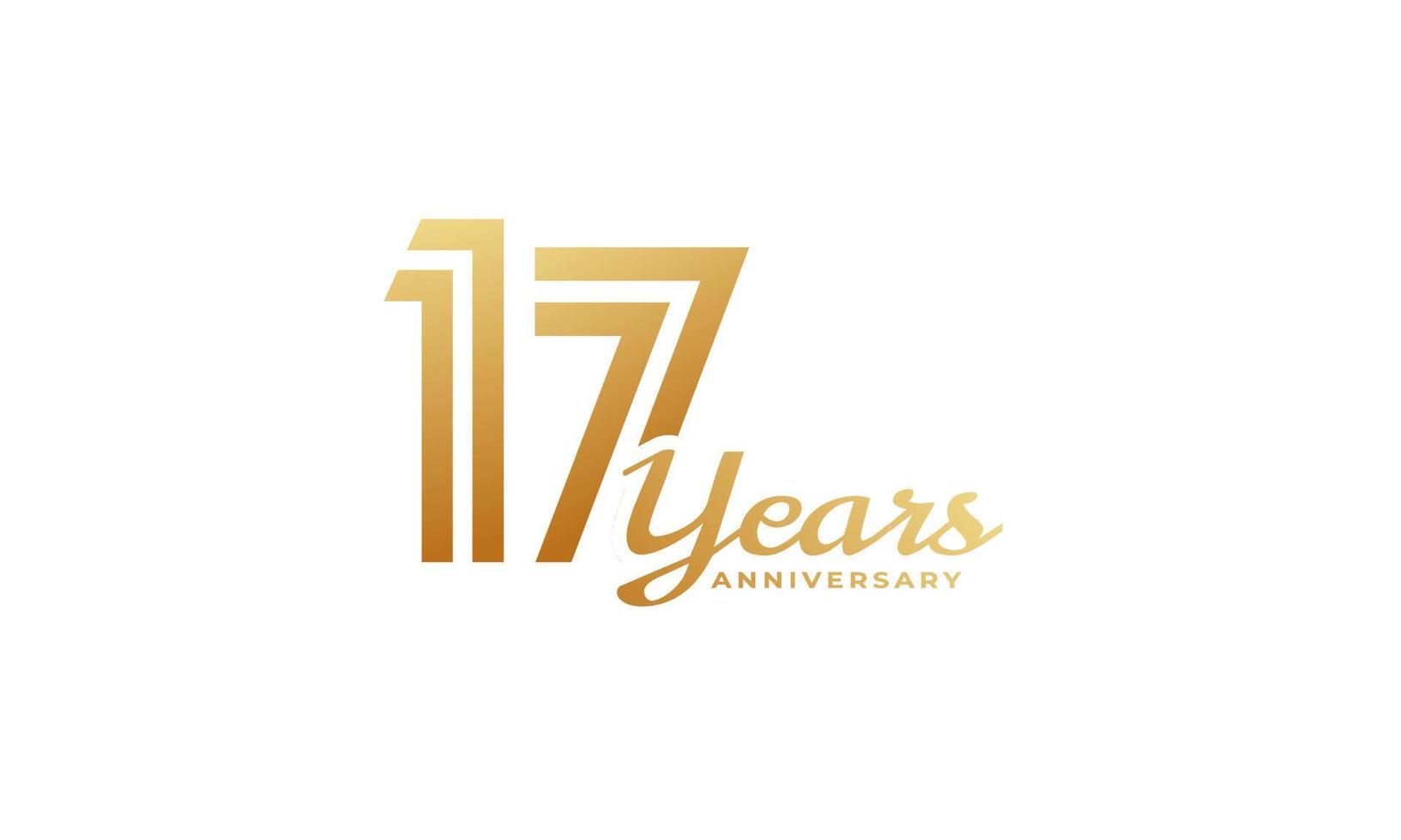 17 Year Anniversary Celebration with Handwriting Golden Color for Celebration Event, Wedding, Greeting card, and Invitation Isolated on White Background vector