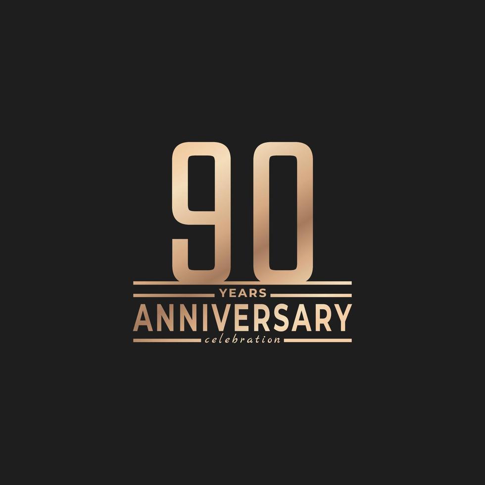 90 Year Anniversary Celebration with Thin Number Shape Golden Color for Celebration Event, Wedding, Greeting card, and Invitation Isolated on Dark Background vector