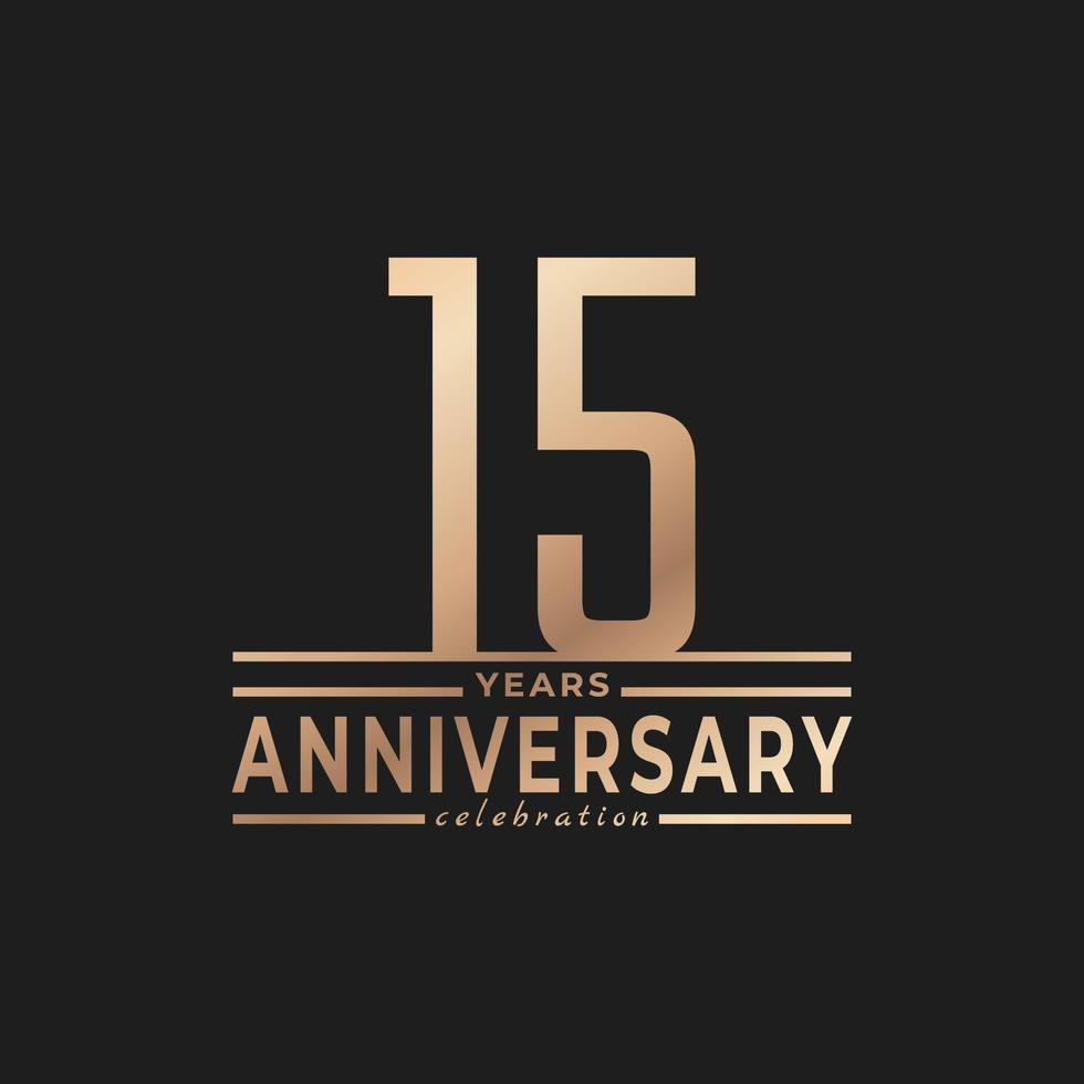 15 Year Anniversary Celebration with Thin Number Shape Golden Color for Celebration Event, Wedding, Greeting card, and Invitation Isolated on Dark Background vector