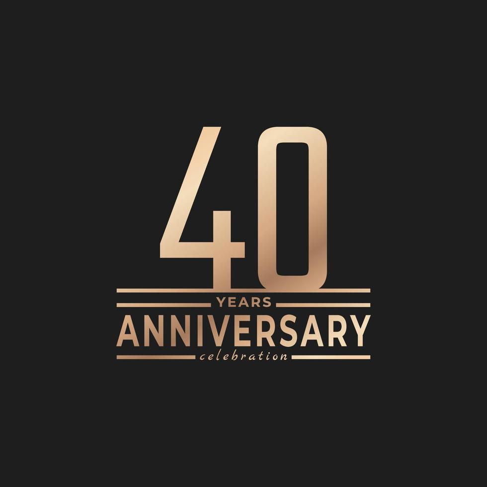 40 Year Anniversary Celebration with Thin Number Shape Golden Color for Celebration Event, Wedding, Greeting card, and Invitation Isolated on Dark Background vector