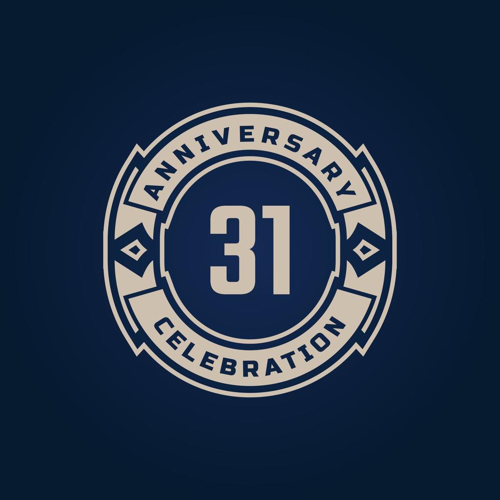 31 Year Anniversary Celebration with Golden Color for Celebration Event, Wedding, Greeting card, and Invitation Isolated on Blue Background vector