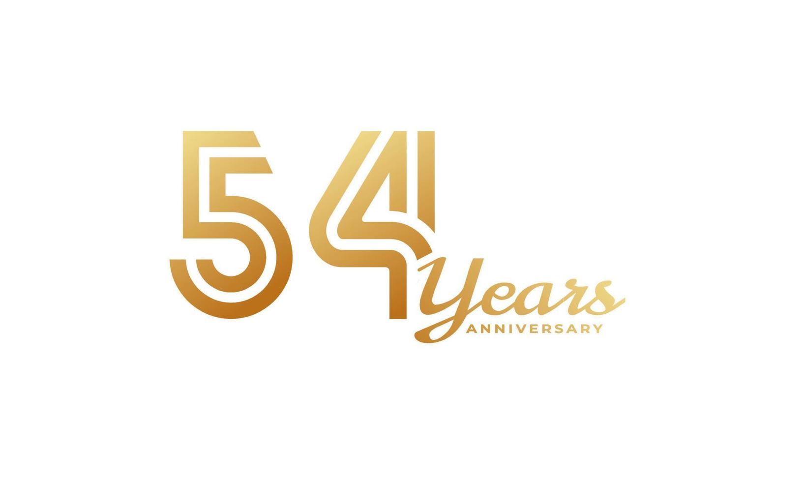 54 Year Anniversary Celebration with Handwriting Golden Color for Celebration Event, Wedding, Greeting card, and Invitation Isolated on White Background vector