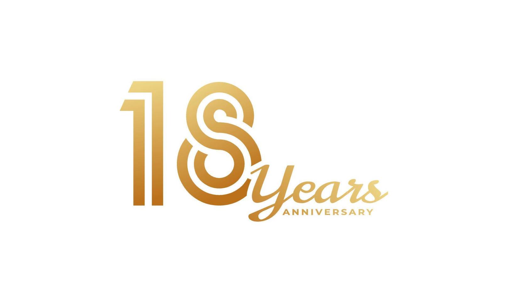 18 Year Anniversary Celebration with Handwriting Golden Color for Celebration Event, Wedding, Greeting card, and Invitation Isolated on White Background vector