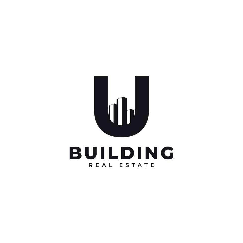 Real Estate Icon. Letter U Construction with Diagram Chart Apartment City Building Logo Design Template Element vector