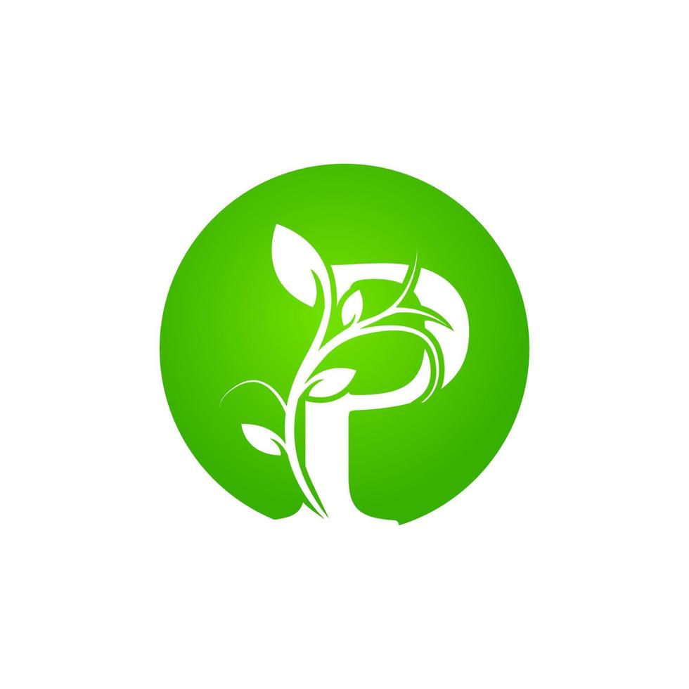 logotipo del spa de salud de la letra p. logotipo del alfabeto floral verde con hojas. utilizable para logotipos de negocios, moda, cosméticos, spa, ciencia, salud, medicina y naturaleza. vector