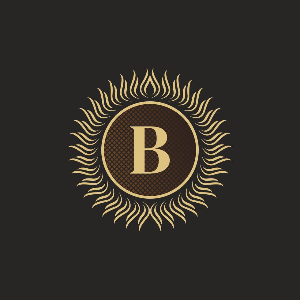 Emblem Letter B Gold Monogram Design. Luxury Volumetric Logo Template. 3D Line Ornament for Business Sign, Badge, Crest, Label, Boutique Brand, Hotel, Restaurant, Heraldic. Vector Illustration