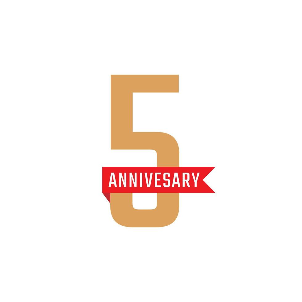 5 Year Anniversary Celebration with Red Ribbon Vector. Happy Anniversary Greeting Celebrates Template Design Illustration vector