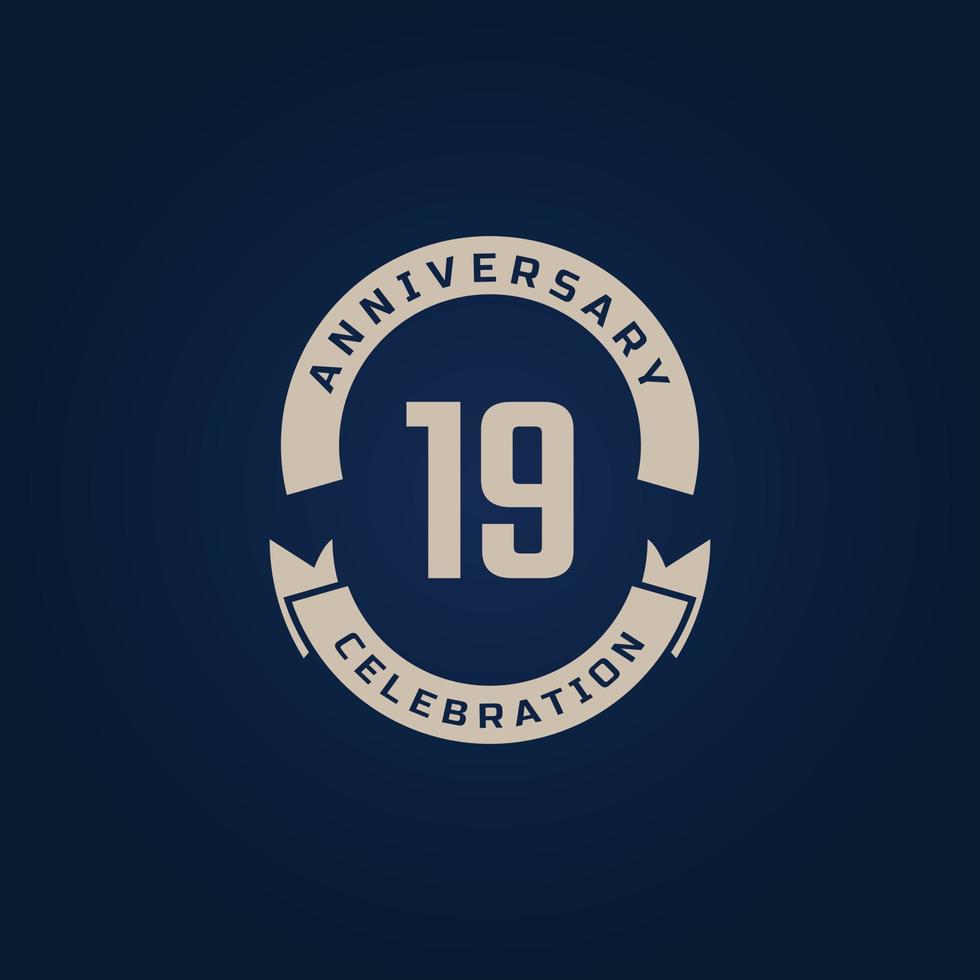 19 Year Anniversary Celebration with Golden Color for Celebration Event, Wedding, Greeting card, and Invitation Isolated on Blue Background vector