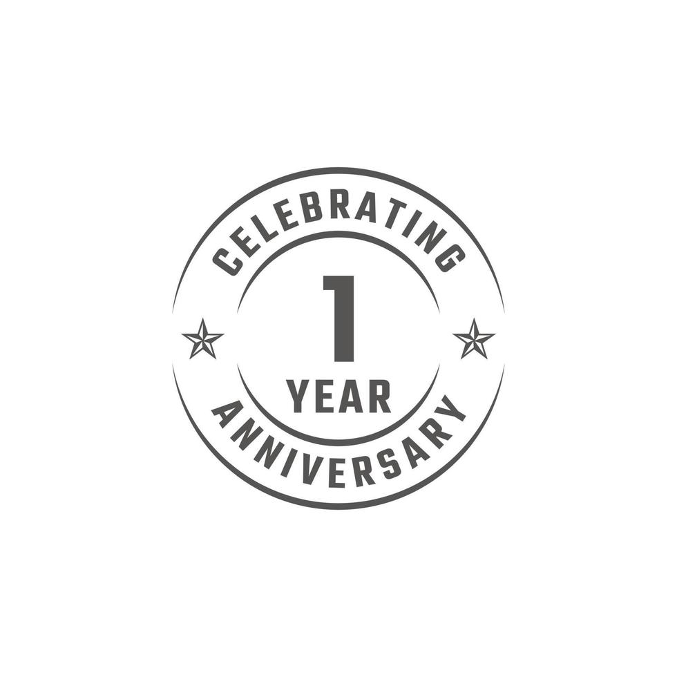 1 Year Anniversary Celebration Emblem Badge with Gray Color for Celebration Event, Wedding, Greeting card, and Invitation Isolated on White Background vector