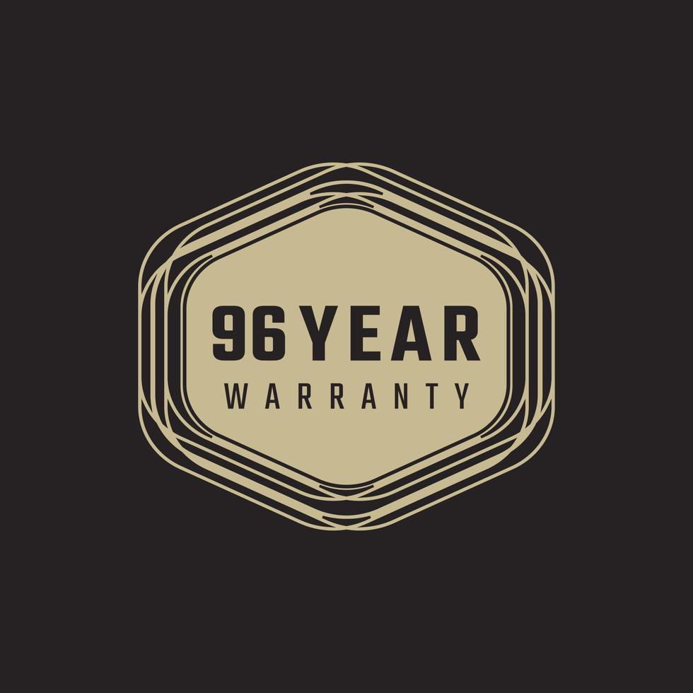 96 Year Anniversary Warranty Celebration with Golden Color for Celebration Event, Wedding, Greeting card, and Invitation Isolated on Black Background vector