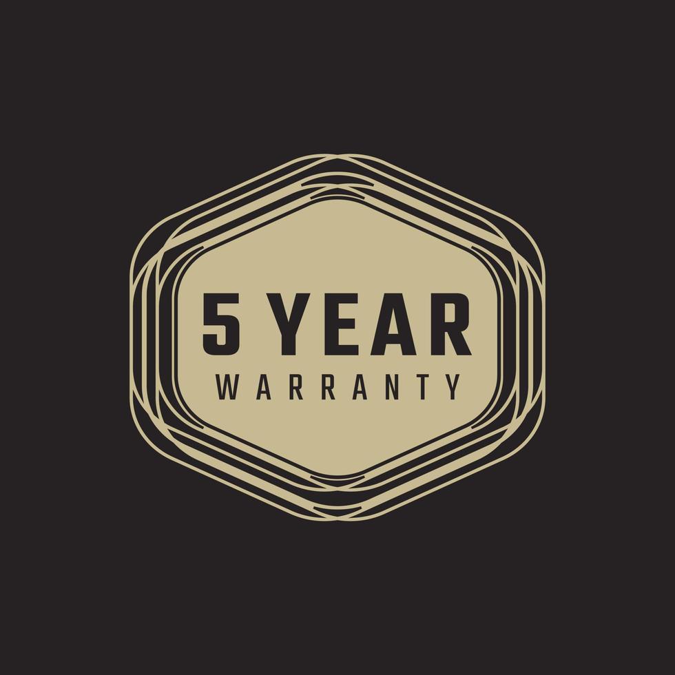 5 Year Anniversary Warranty Celebration with Golden Color for Celebration Event, Wedding, Greeting card, and Invitation Isolated on Black Background vector