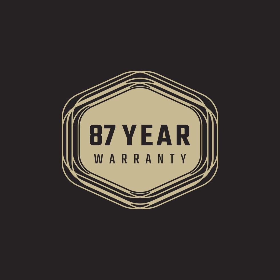 87 Year Anniversary Warranty Celebration with Golden Color for Celebration Event, Wedding, Greeting card, and Invitation Isolated on Black Background vector