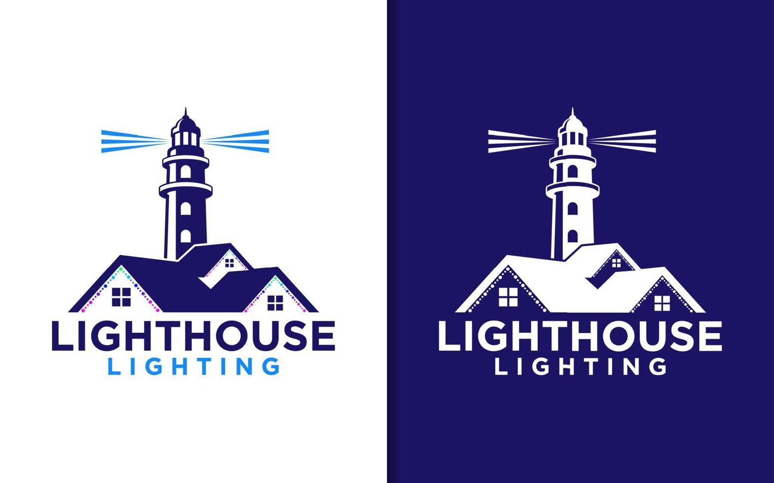 Lighthouse logo design template with house element vector