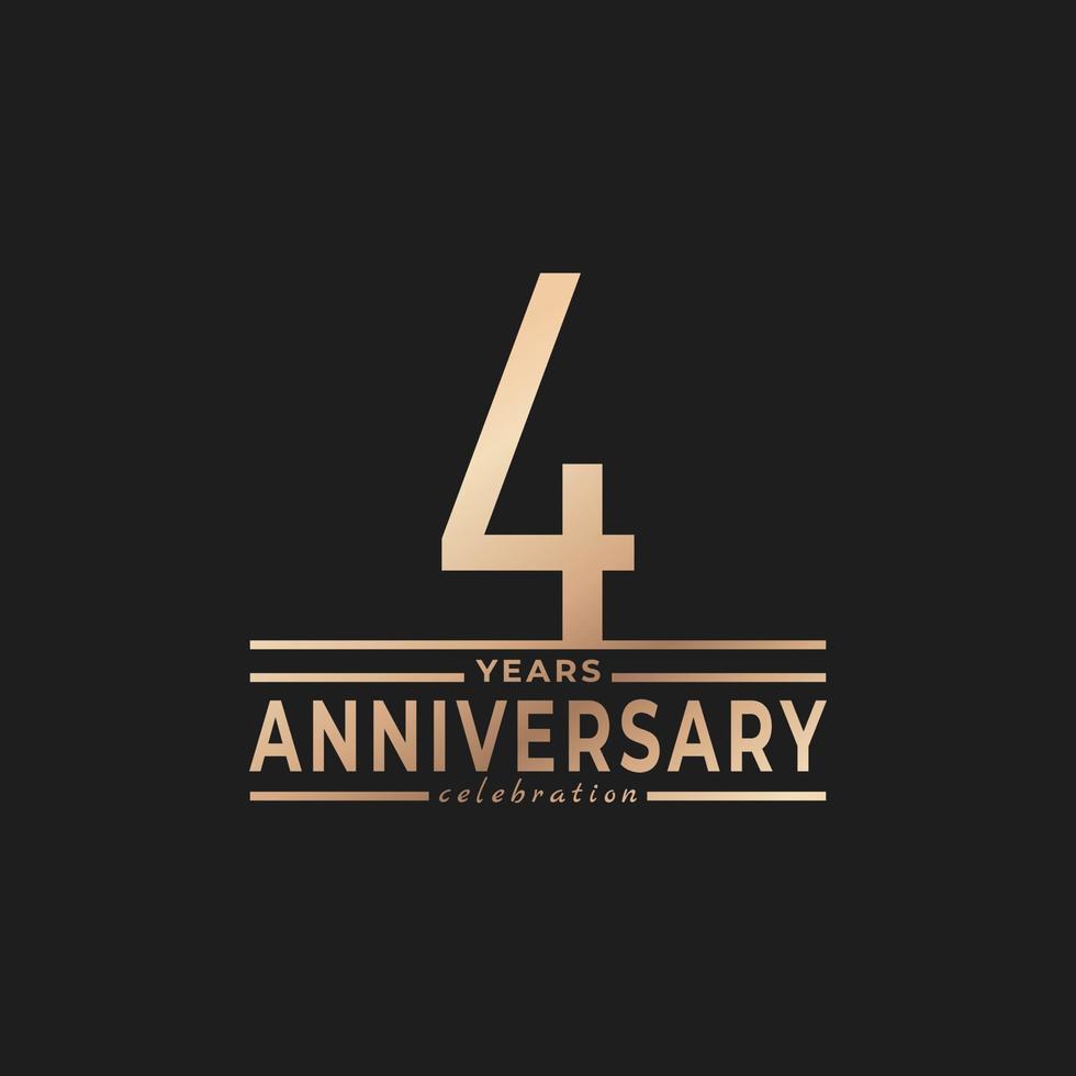 4 Year Anniversary Celebration with Thin Number Shape Golden Color for Celebration Event, Wedding, Greeting card, and Invitation Isolated on Dark Background vector