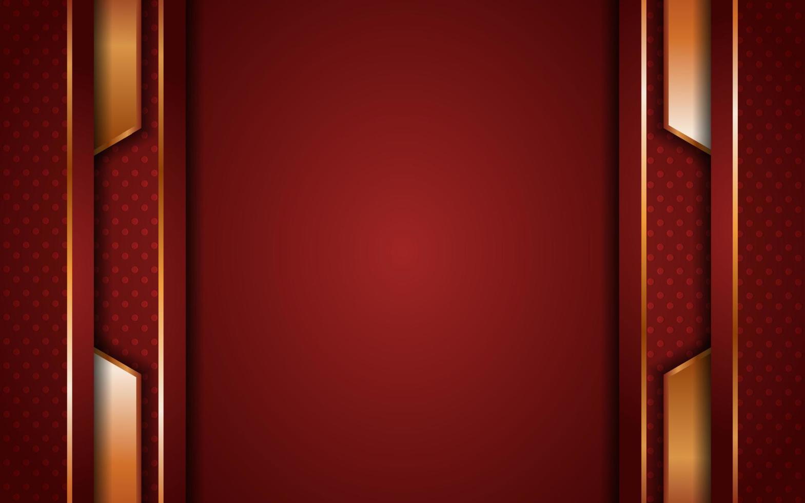 fondo rojo oscuro abstracto con capa superpuesta y líneas doradas vector