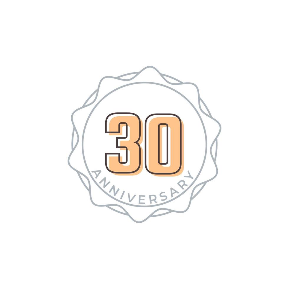 Insignia de vector de celebración de aniversario de 30 años. saludo de feliz aniversario celebra ilustración de diseño de plantilla