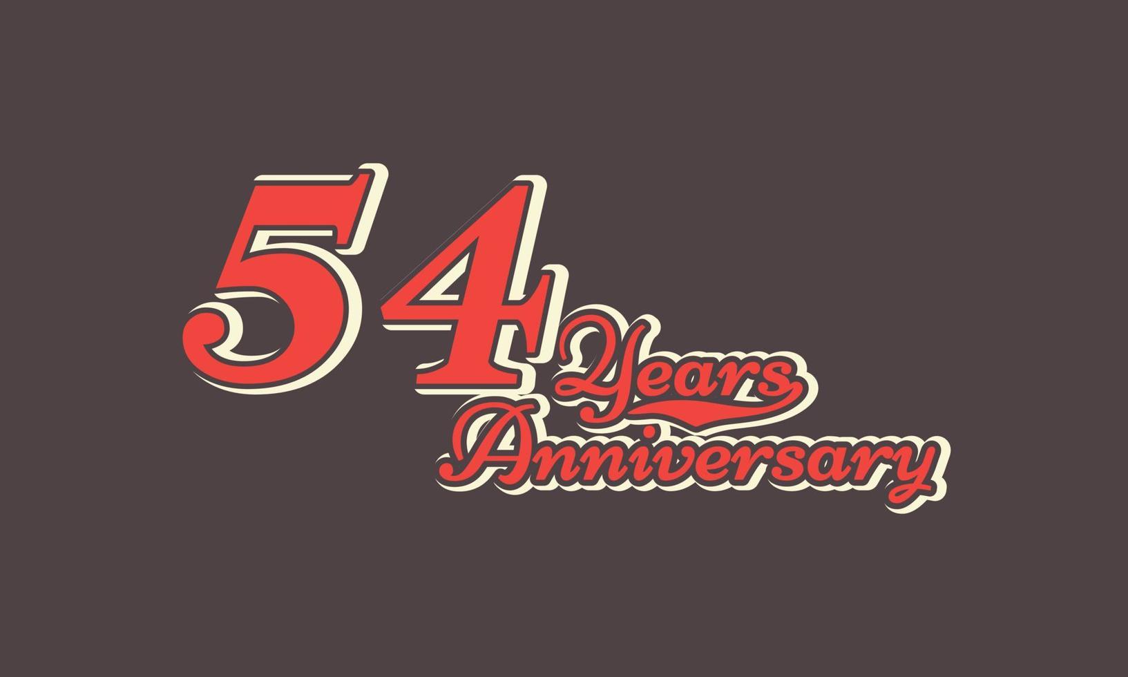 54 Year Anniversary Celebration Nostalgic with Handwriting in Vintage Retro Style for Celebration Event, Wedding, Greeting card, and Invitation Isolated on Brown Background vector