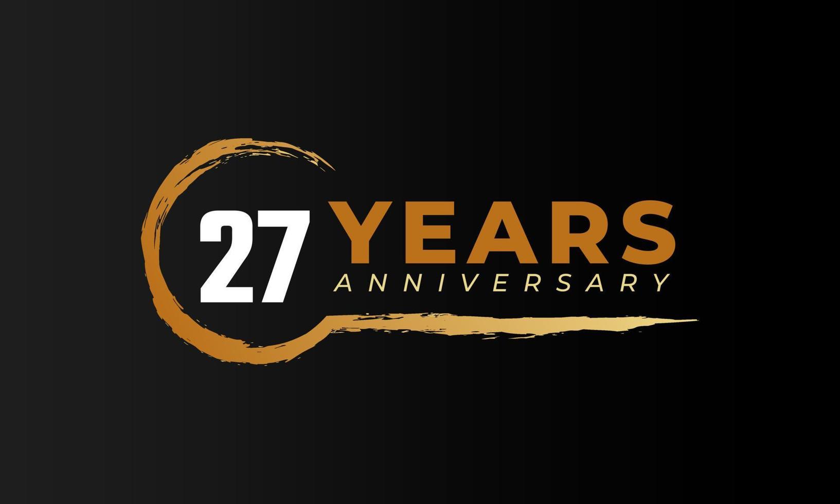 27 Year Anniversary Celebration with Circle Brush in Golden Color. Happy Anniversary Greeting Celebrates Event Isolated on Black Background vector