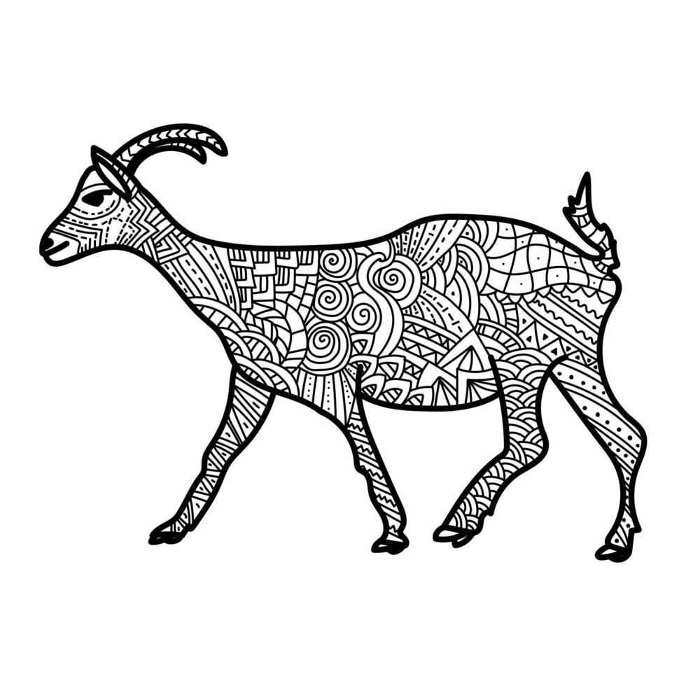 Animal symbol of the eastern horoscope goat with ornate patterns, meditative animalistic coloring page vector