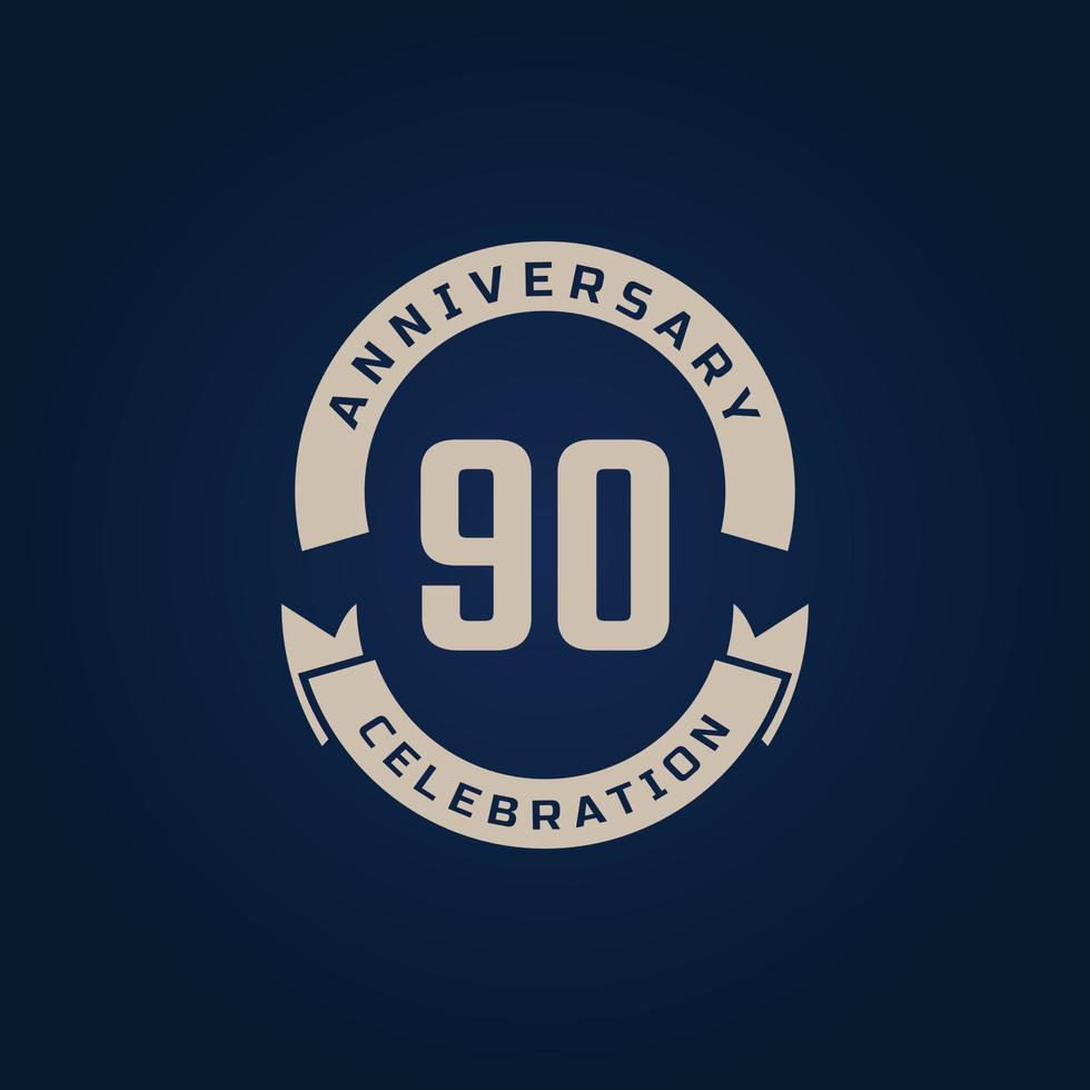 90 Year Anniversary Celebration with Golden Color for Celebration Event, Wedding, Greeting card, and Invitation Isolated on Blue Background vector