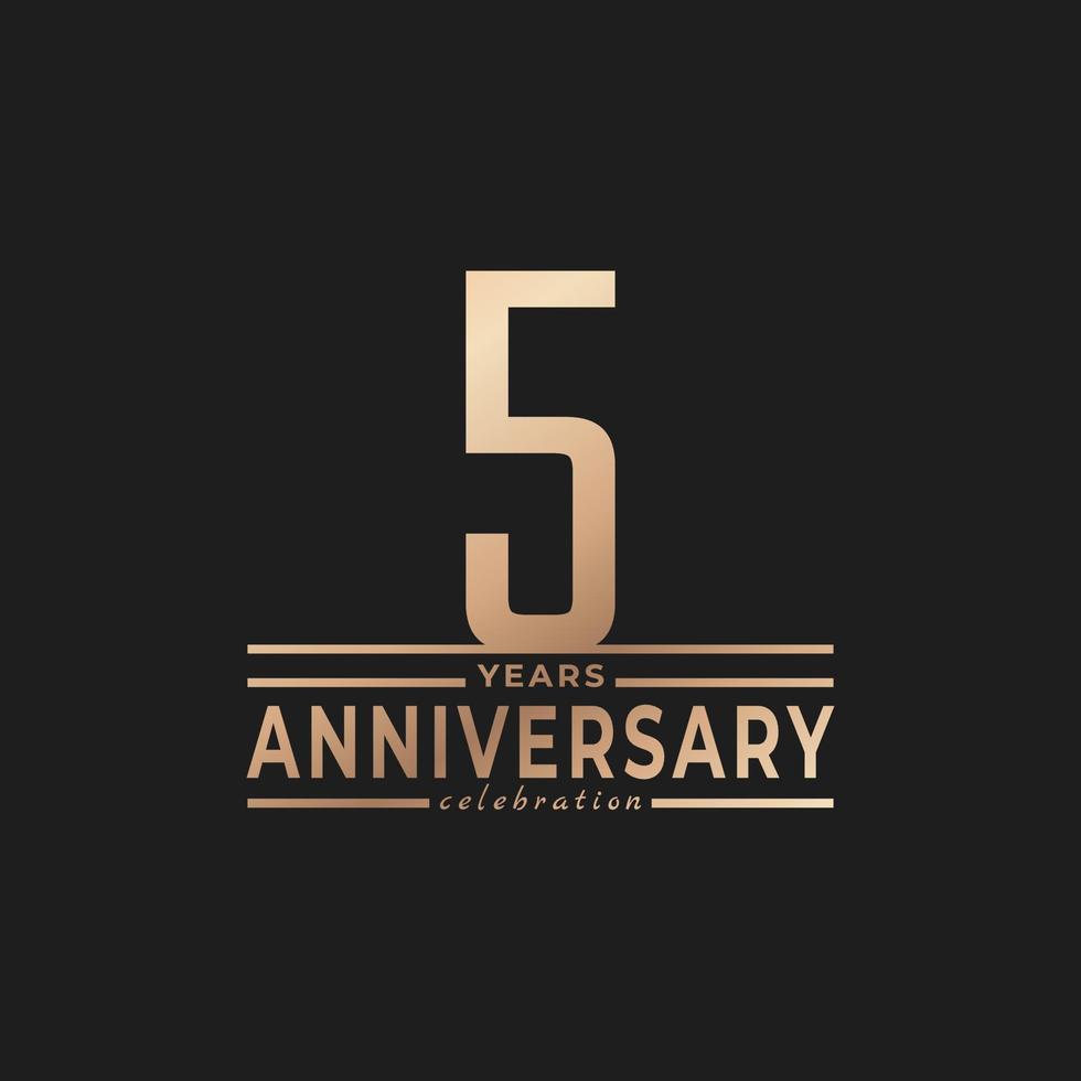 5 Year Anniversary Celebration with Thin Number Shape Golden Color for Celebration Event, Wedding, Greeting card, and Invitation Isolated on Dark Background vector