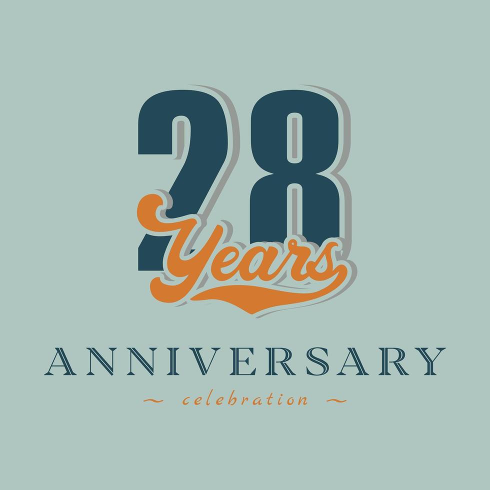 28 Year Anniversary Celebration Nostalgic with Handwriting in Retro Style for Celebration Event, Wedding, Greeting card, and Invitation Isolated on Green Background vector
