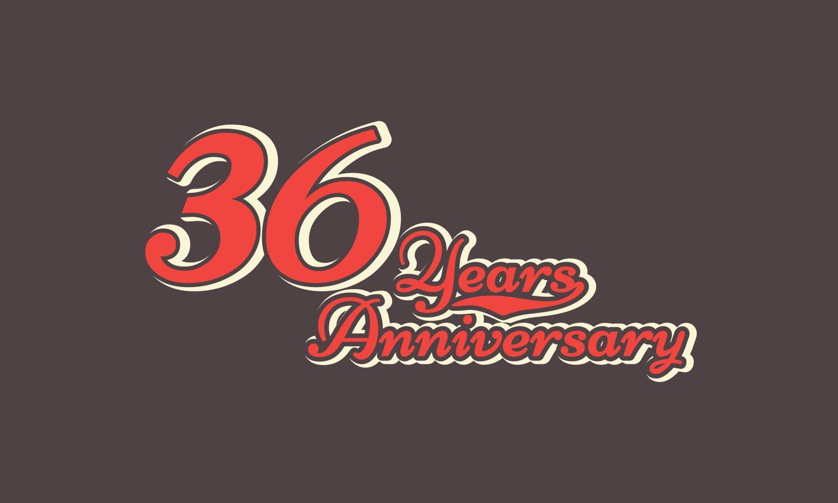 36 Year Anniversary Celebration Nostalgic with Handwriting in Vintage Retro Style for Celebration Event, Wedding, Greeting card, and Invitation Isolated on Brown Background vector