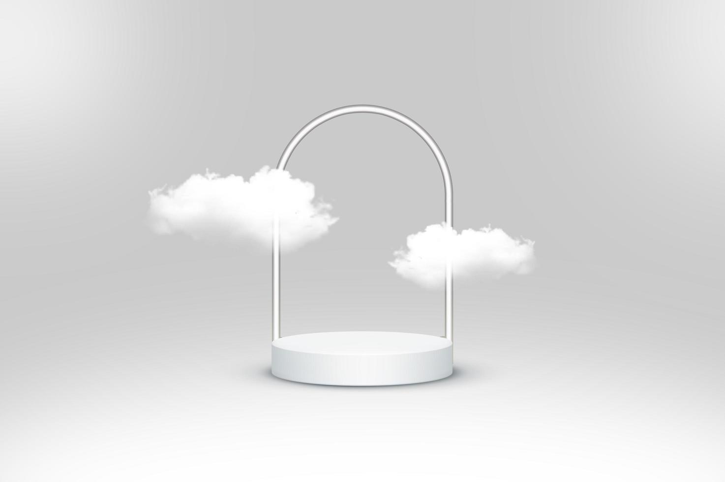 Beautiful round podium with clouds and grey abstract background photo