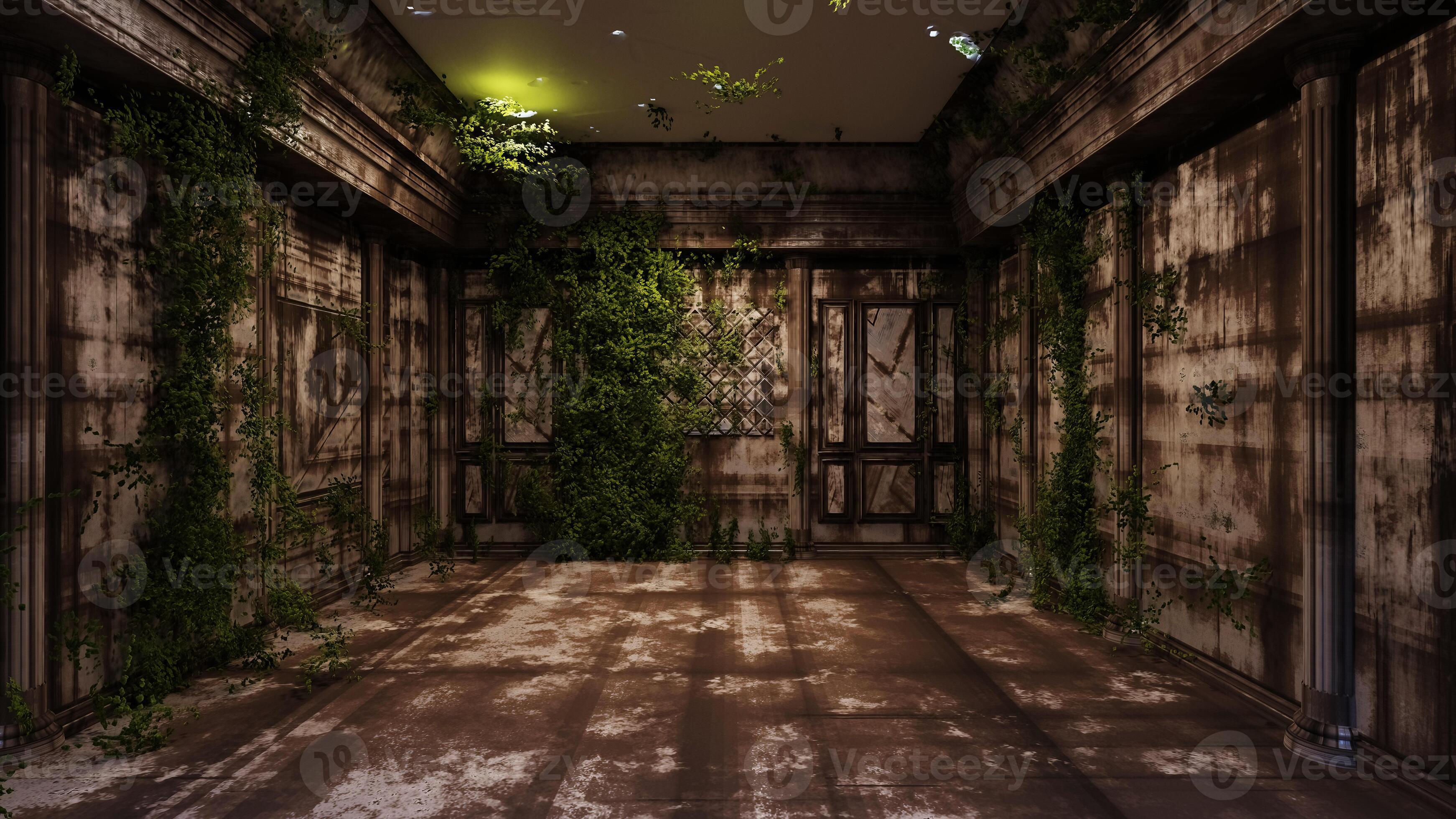 background of dirty abandoned apocalypse classic room with vines plant,3D  illustration rendering 6235951 Stock Photo at Vecteezy