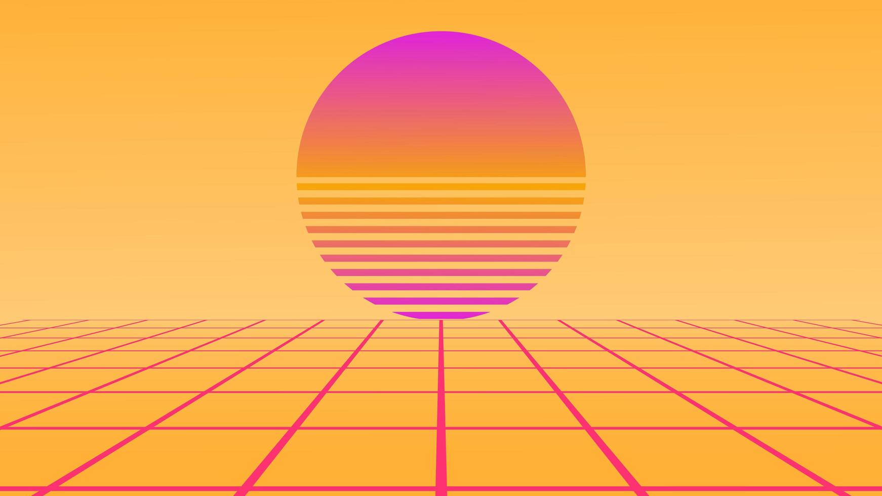 Retro Sci-Fi Background Futuristic Grid landscape of the 80s. photo