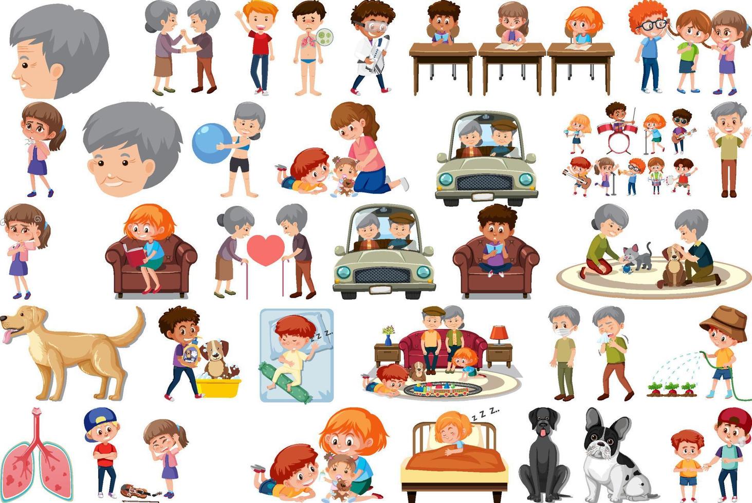 Set of different activities people in cartoon style vector