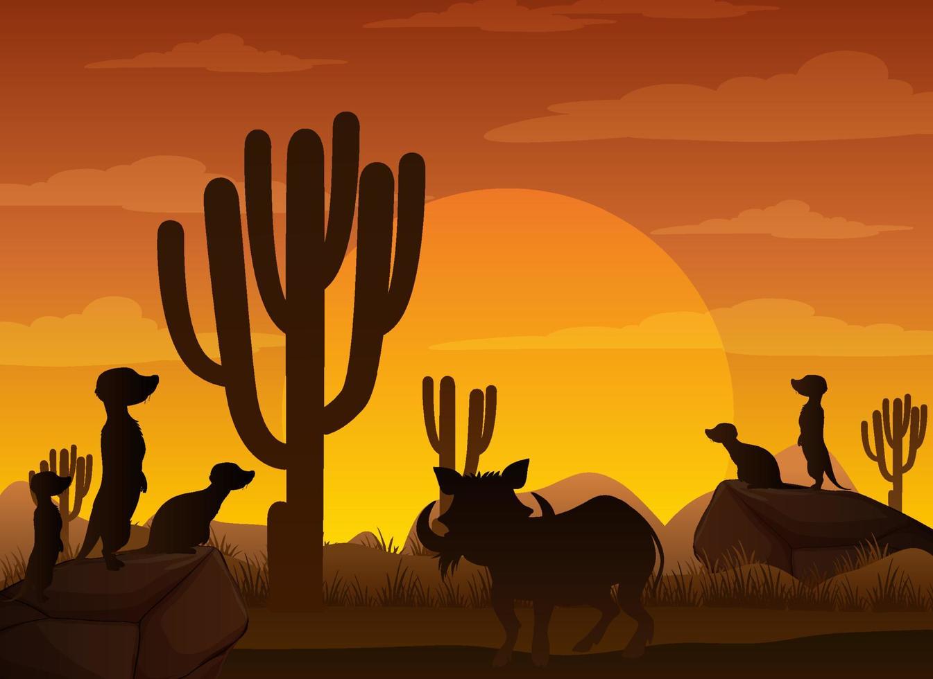 Silhouette savanna forest with wild animals vector