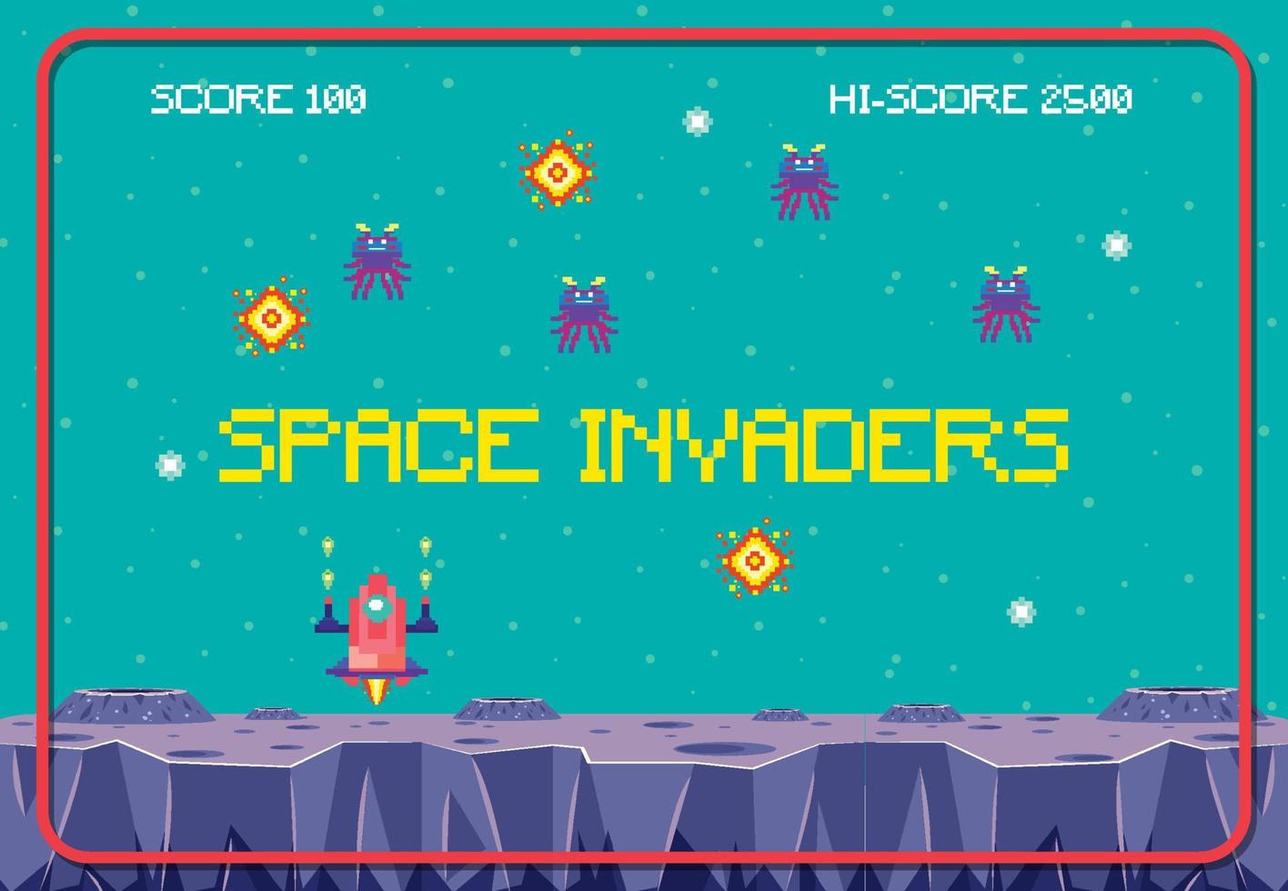 interfaz de juego espacial de píxeles con invasores espaciales vector